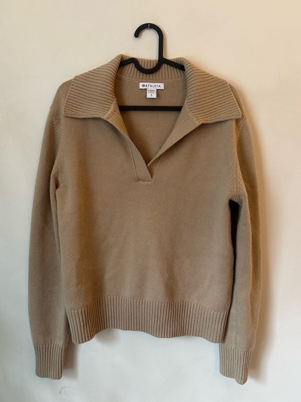 Athleta Alpine Collar Sweater Camel color merino wool and cashmere blend small